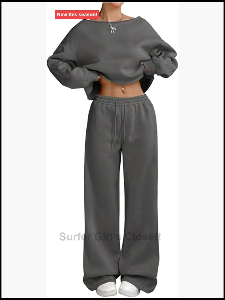 Off Shoulder Crop Top Wide Leg Sweatpants Matching Lounge Set